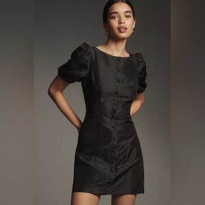 NWT Hutch Cove Black Boat Neck Button Front Puff Sleeve Mini Dress- Small